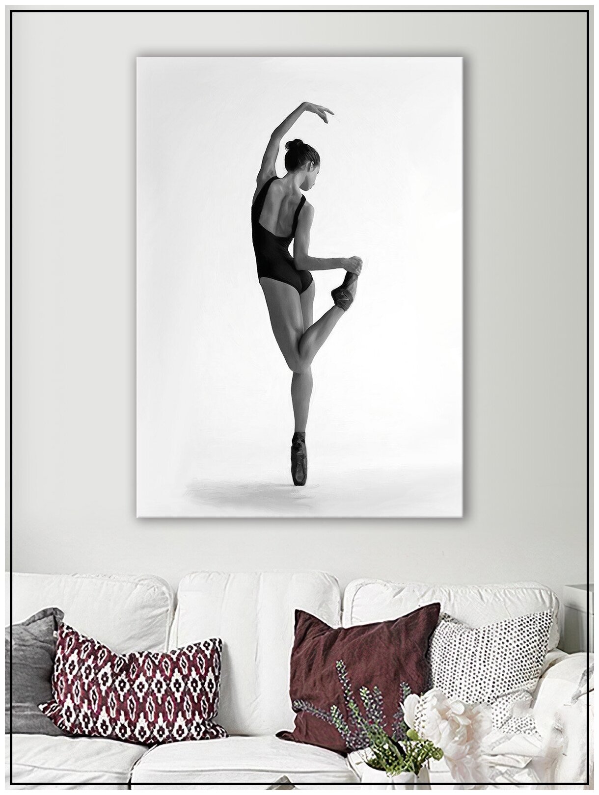 Картина для интерьера на натуральном хлопковом холсте "Балерина на белом фоне", 30*40см, холст на подрамнике, картина в подарок для дома