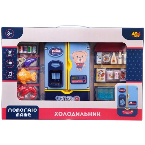 Холодильник синий с продуктами на батарейках ABtoys Помогаю Маме (игрушечная техника ) игрушечная техника abtoys помогаю маме стиральная машина на батарейках