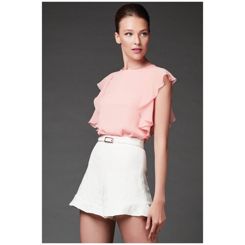 фото Блуза арт-деко, повседневный стиль, короткий рукав, однотонная, размер 44, бежевый, розовый