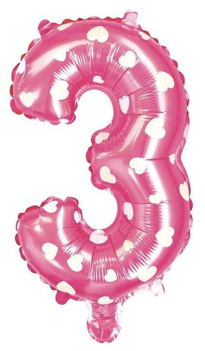 Шар фольгированный Страна Карнавалия 40" Цифра 3, сердца, индивидуальная упаковка, цвет розовый (2769729)