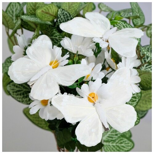 Бабочка для декора и флористики на прищепке пластиковая белая 1 шт 12 см 568₽