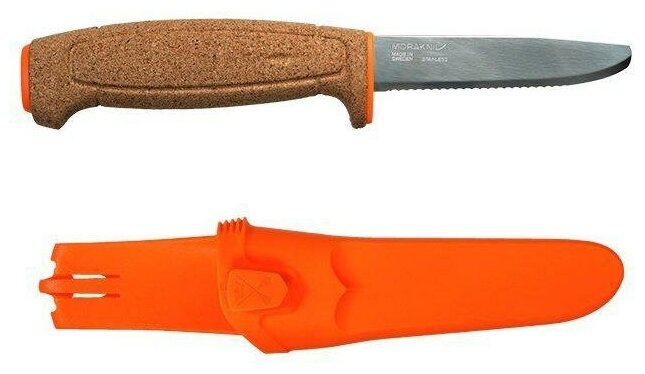 Нож Morakniv Floating Serrated Knife, нержавеющая сталь, пробковая ручка, оранжевый. 13131