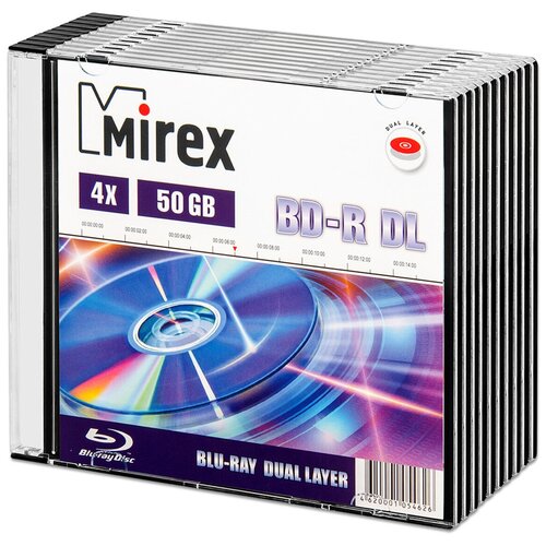 Диск BD-R DL 50 Gb Mirex 4x Slim box, упаковка 10 шт. диск bd rmirex25gb 4x 3 шт