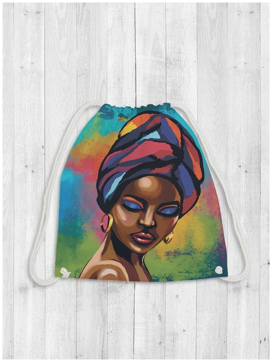 Сумка рюкзак-мешок JoyArty "Колоритная африканка" для обуви и вещей, 38x40 см