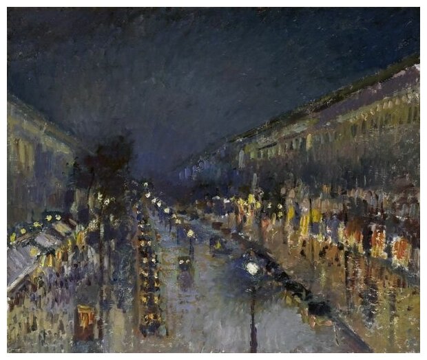 Репродукция на холсте Бульвар Монмартр ночью (The Boulevard Montmartre at Night) Писсарро Камиль 36см. x 30см.