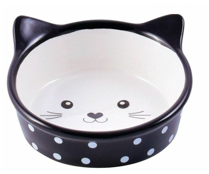 КерамикАрт миска для кошек мордочка кошки в горошек (250 мл., Черный) - фото №12
