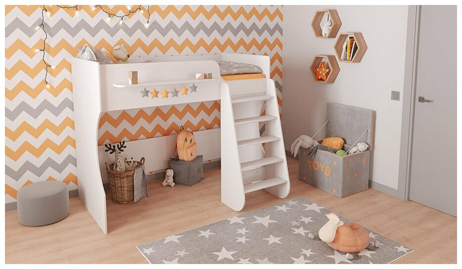 Кровать-чердак детская Polini kids Dream 1700, белый - фото №2
