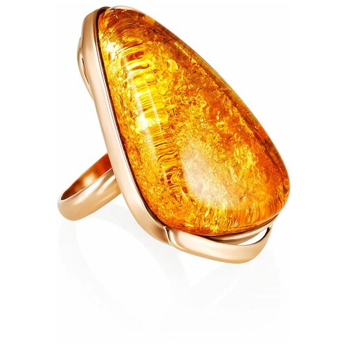 фото Amberholl эффектное кольцо из золочённого серебра и золотистого янтаря «лагуна»