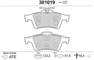 Дисковые тормозные колодки задние Valeo 301019 для Ford, Volvo (4 шт.)