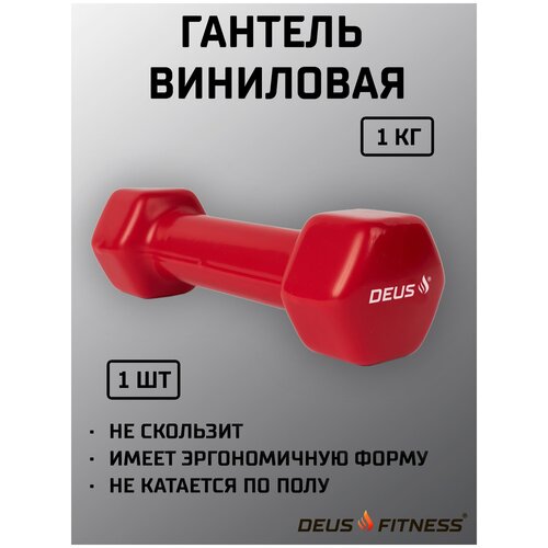 Гантели 1 кг для фитнеса в виниловой антискользящей оболочке, для дома, для взрослых и детей DEUS FITNESS