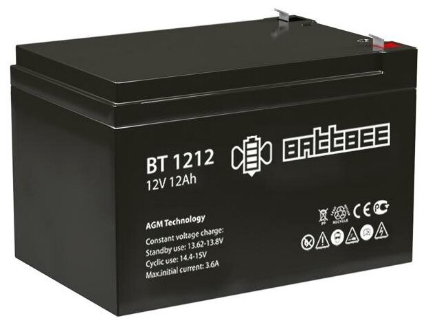 Аккумулятор Battbee BT-1212 (12В, 12Ач / 12V, 12Ah / вывод F2)