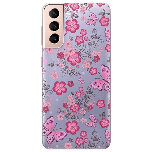 Ультратонкий силиконовый чехол-накладка ClearView 3D для Samsung Galaxy S21 с принтом Butterflies and Flowers ультратонкий силиконовый чехол накладка clearview 3d для samsung galaxy s21 с принтом butterflies and flowers