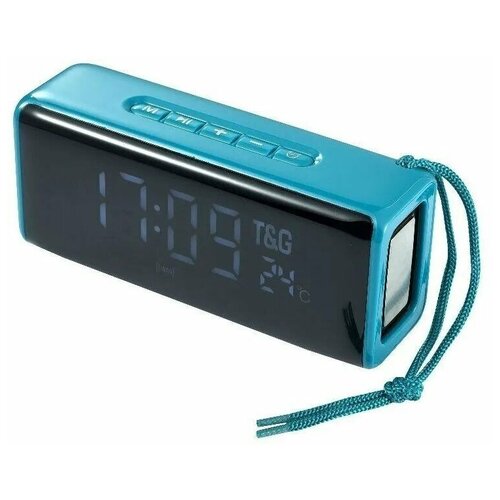 Беспроводная портативная Bluetooth колонка с часами и термометром TG-174 голубая 99900₽