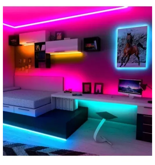 Светодиодная RGB лента с пультом 5м 12В 5050smd для дома, гостиной, спальни, телевизора, декорирования - фотография № 5