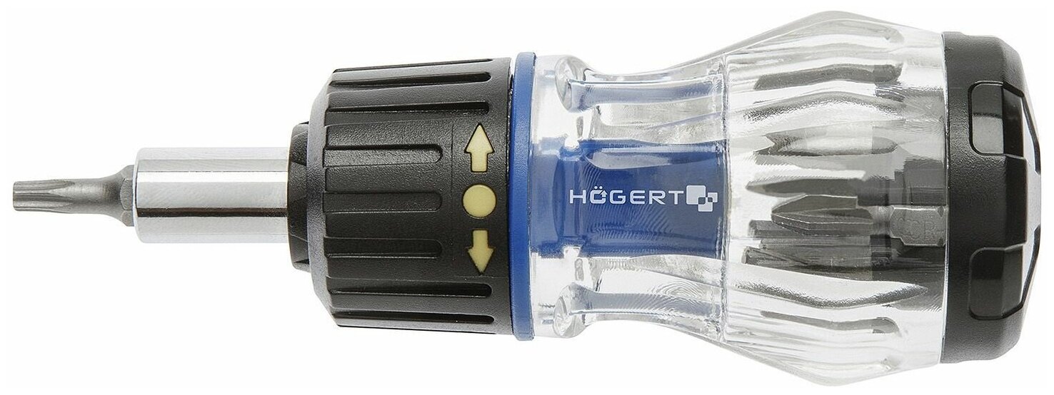 HOEGERT Отвертка 100 мм с реверсивной рукояткой и сменными насадками 8 шт.