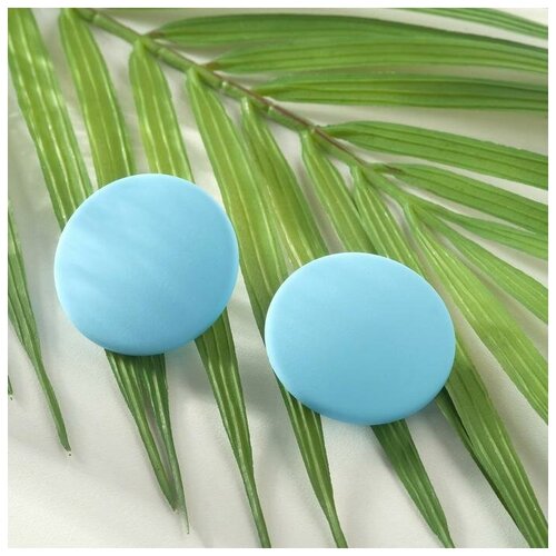 фото Серьги пластик "диск" сплошной, цвет матовый небесно-голубой, d=3,5 см mikimarket