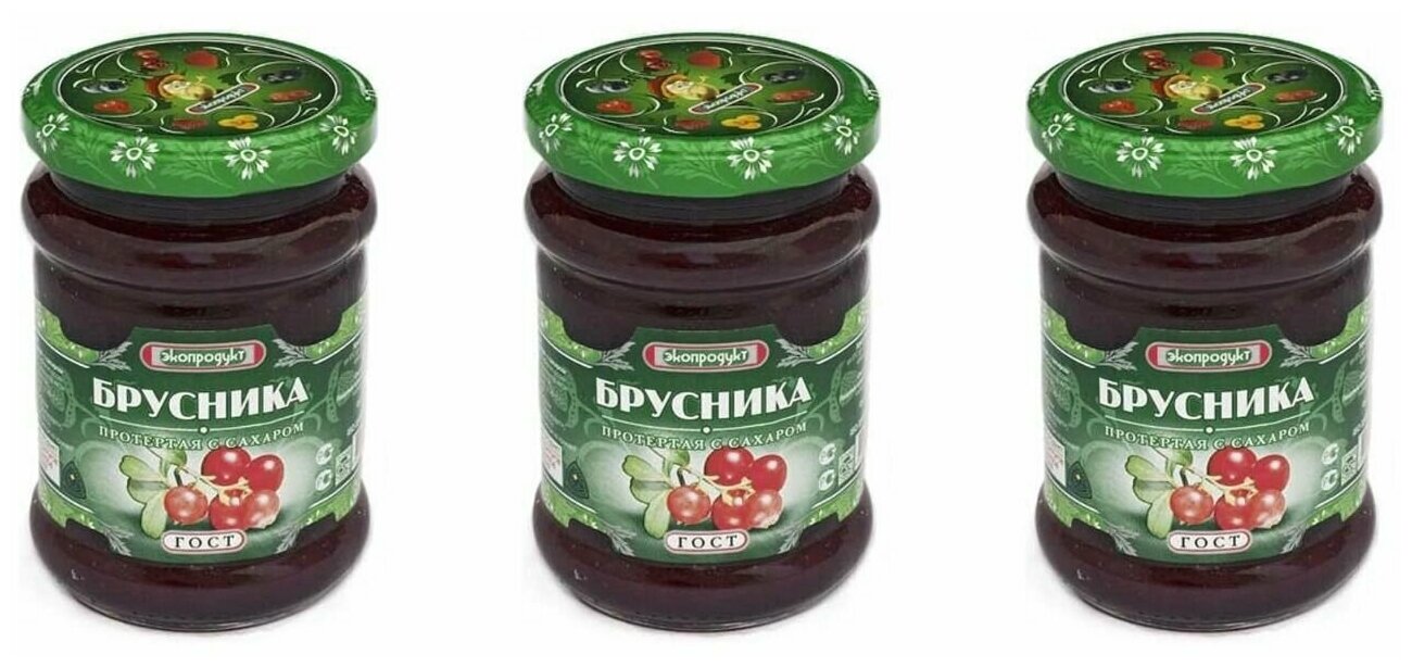 Экопродукт Фруктовые консервы Брусника протертая с сахаром 320 г 3 шт