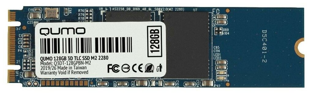Внутренний SSD-накопитель Qumo Novation 128GB M2 2280, SATA-III, 3D TLC, Черный Q3DT-128GPBN-M2 OEM