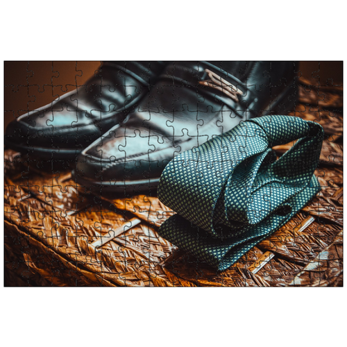 фото Магнитный пазл 27x18см."галстук, кожаные ботинки, мода" на холодильник lotsprints