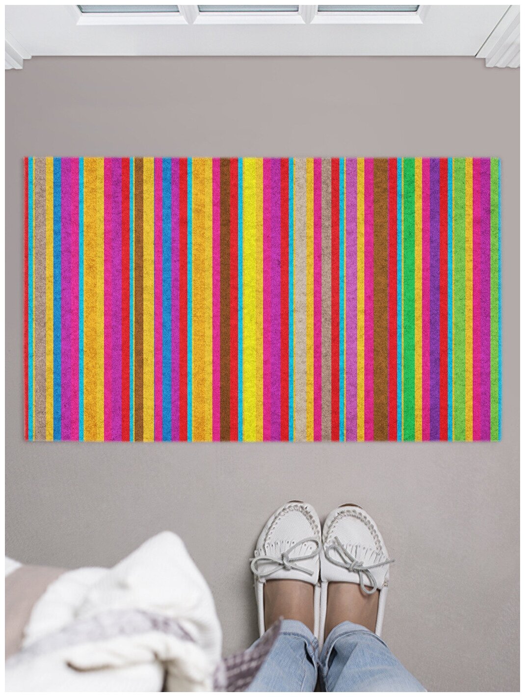 Придверный коврик в прихожую JoyArty "Строгая радуга" для обуви, на резиновой основе, 75x45 см