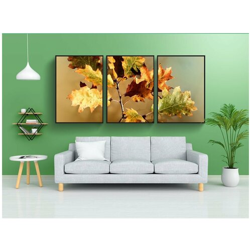 фото Набор модулных постеров для интерьера "листья, листва, завод" 60x90 см. в тубусе, без рамки lotsprints