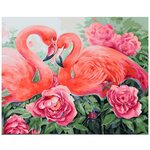 Картина по номерам на холсте 40х50. Фламинго в цветах - изображение