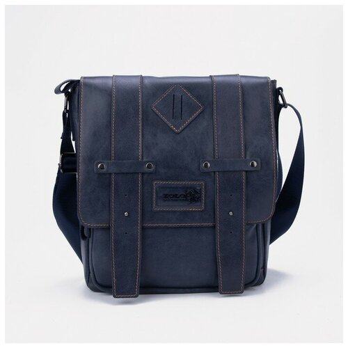 фото Планшет на молнии, 3 наружных кармана, длинный ремень, цвет синий xl zolo