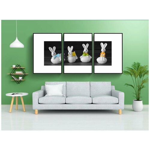 фото Набор модулных постеров для интерьера "пасхальный заяц, кролики, кроличьи уши" 60x90 см. в тубусе, без рамки lotsprints