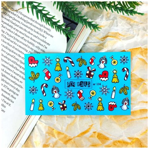 Слайдер (водные наклейки) для дизайна ногтей FN-AR134 Зима Рождество Новый год На любой фон