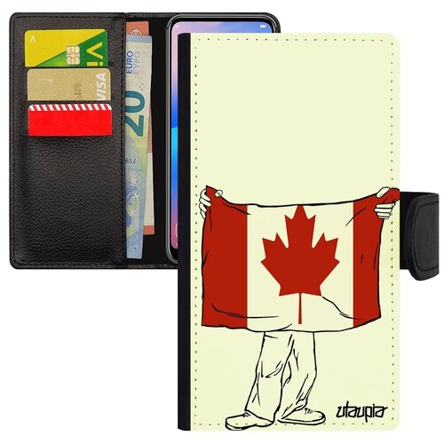 фото Противоударный чехол книжка на // xiaomi redmi note 6 pro // "флаг канады с руками" туризм патриот, utaupia, белый