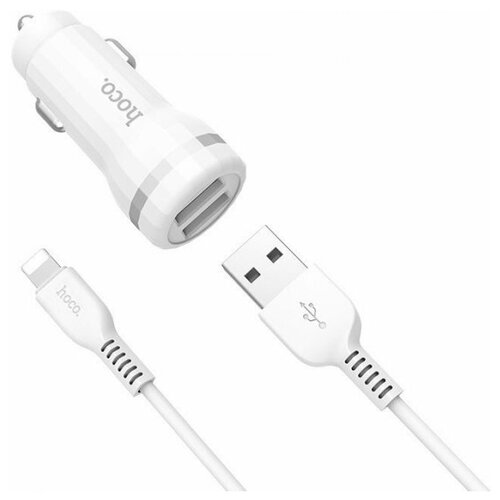 Автомобильное зарядное устройство (АЗУ) Hoco Z27 (2 USB) + кабель Lightning, 2.4 А автомобильное зарядное устройство budi car carger 2 usb with 30 pin micro usb lightning cable 2м