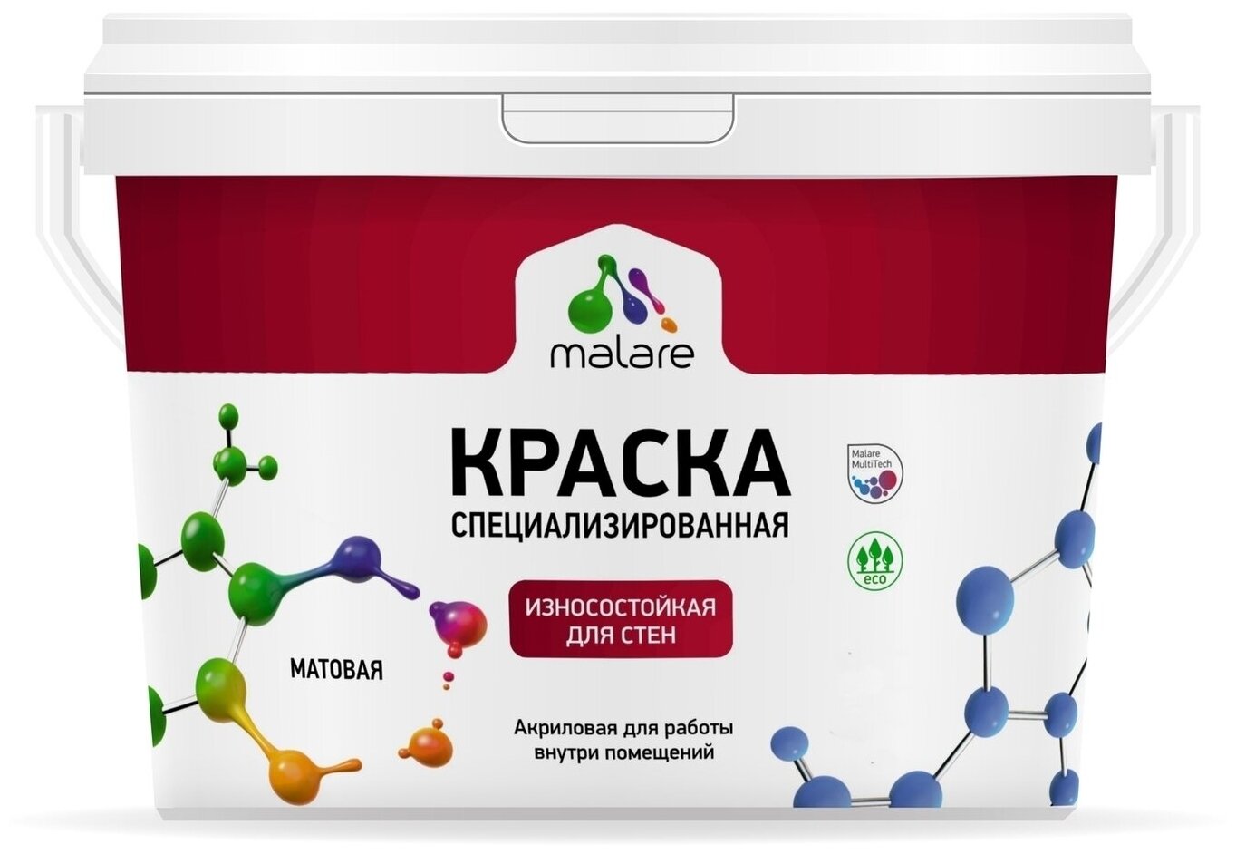 Краска Malare Professional интерьерная износостойкая для стен и обоев, моющаяся, потолка, акриловая, быстросохнущая, матовая, пурпурная роза, (2.7л - 3.5кг).