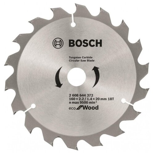 Диск пильный твёрдосплавный по дереву, ДСП BOSCH ECO d160 x 20 мм 18 зубьев (1шт.) (2608644372), шт