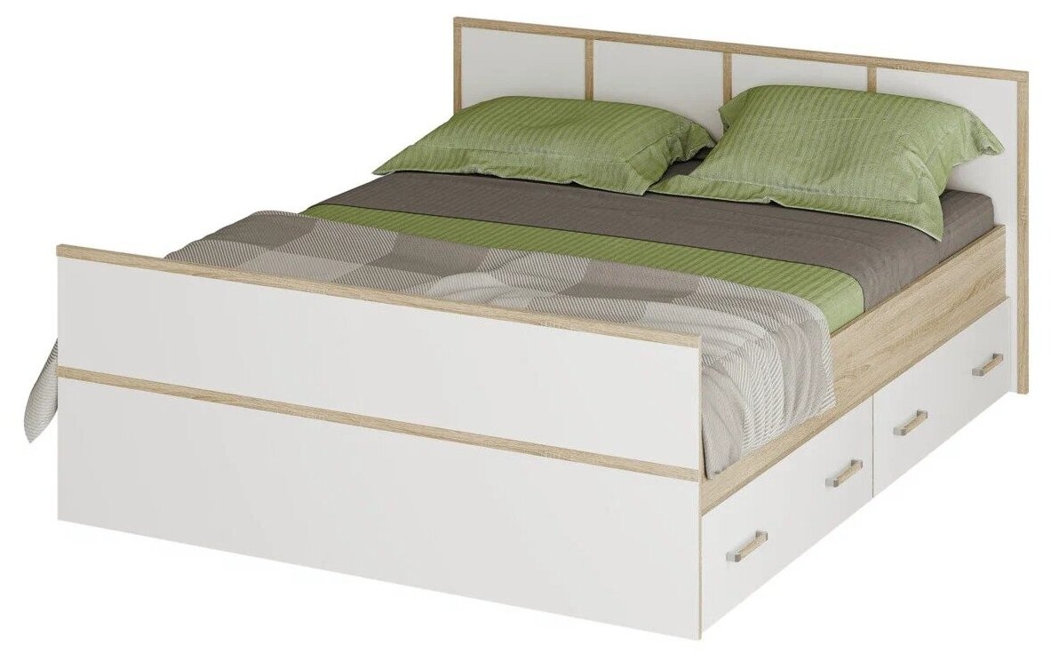 Двухспальная кровать Сакура 1,6 м дуб сонома белый