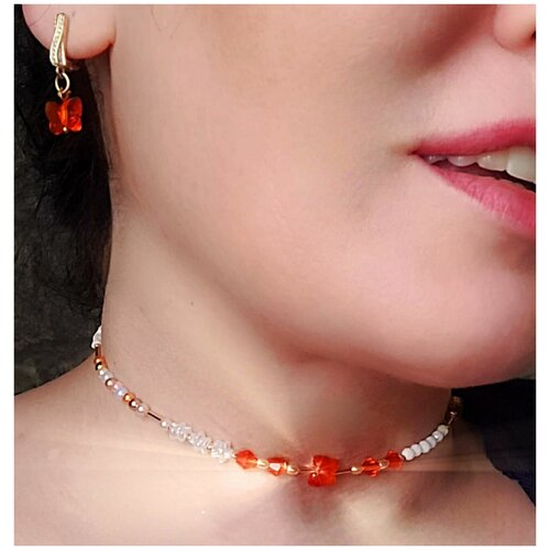 Комплект серьги и чокер с кристаллами Сваровски бабочки