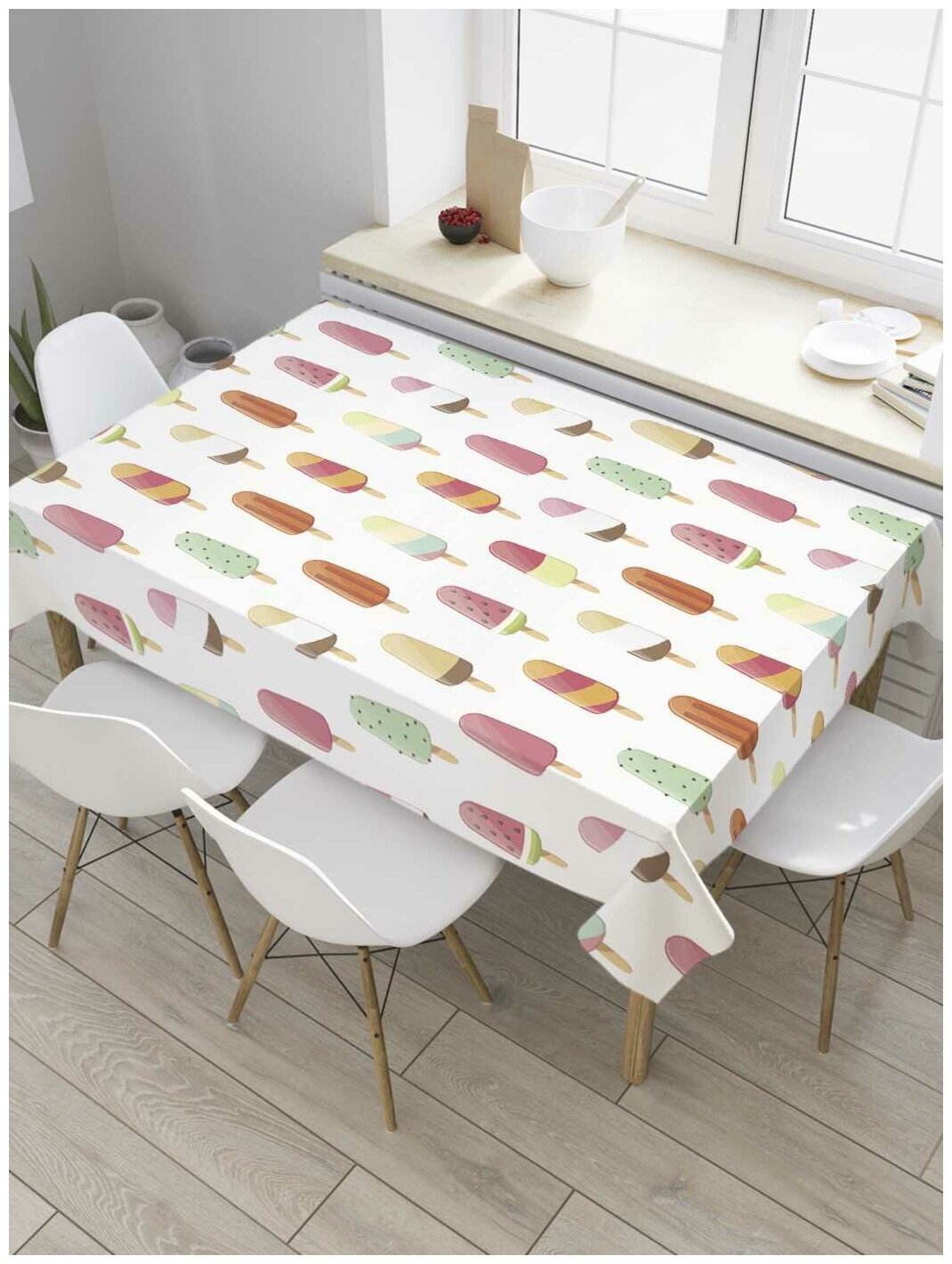 Скатерть прямоугольная JoyArty на кухонный стол "Мороженое на палочке" из оксфорда, 120x145 см