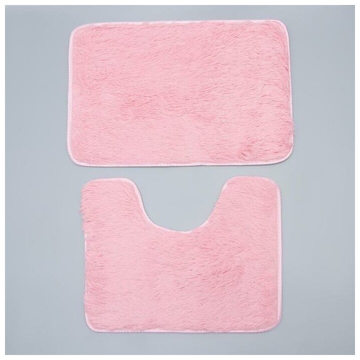 Набор ковриков для ванной и туалета Доляна «Пушистик», 2 шт: 38×40, 40×60 см, цвет розовый - фотография № 8