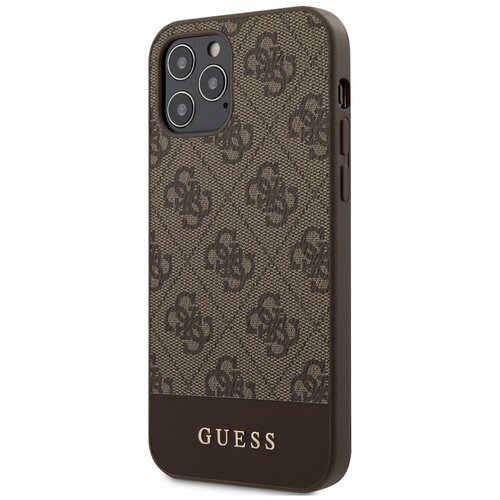 фото Чехол guess для iphone 12/12 pro (6.1) pu 4g stripe metal logo hard brown