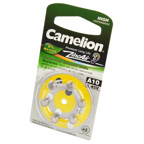 Элемент питания Camelion Zinc Air A10 бл 6 A10-BP6(0%Hg) .