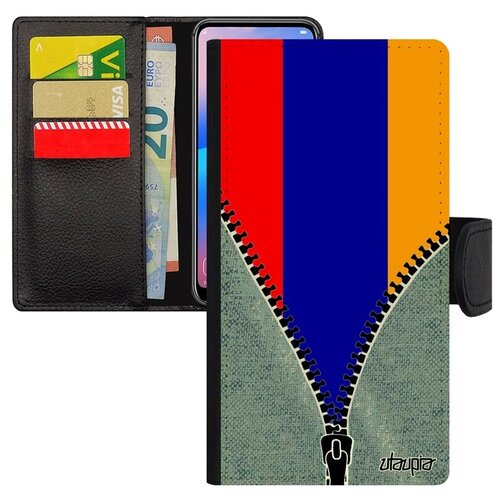 фото Защитный чехол книжка на // xiaomi mi 8 // "флаг армении на молнии" государственный дизайн, utaupia, серый