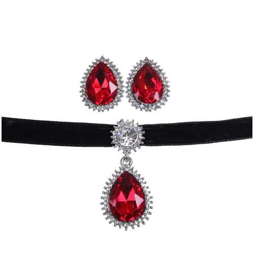 фото Набор 2 предмета: серьги, чокер восхищение, капля, цвет красный в серебре queen fair