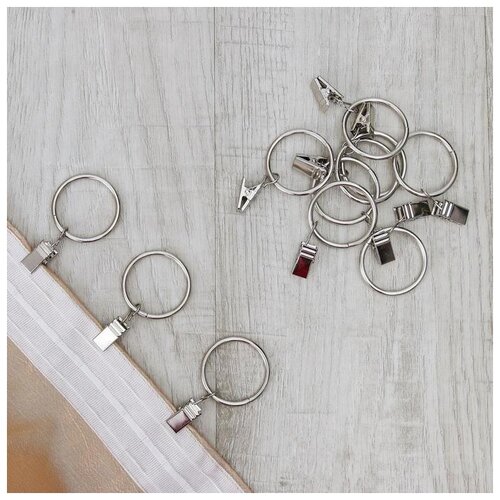 фото Кольцо для карниза арт узор с зажимом, d 32, 38 мм, 20 шт, серебряное