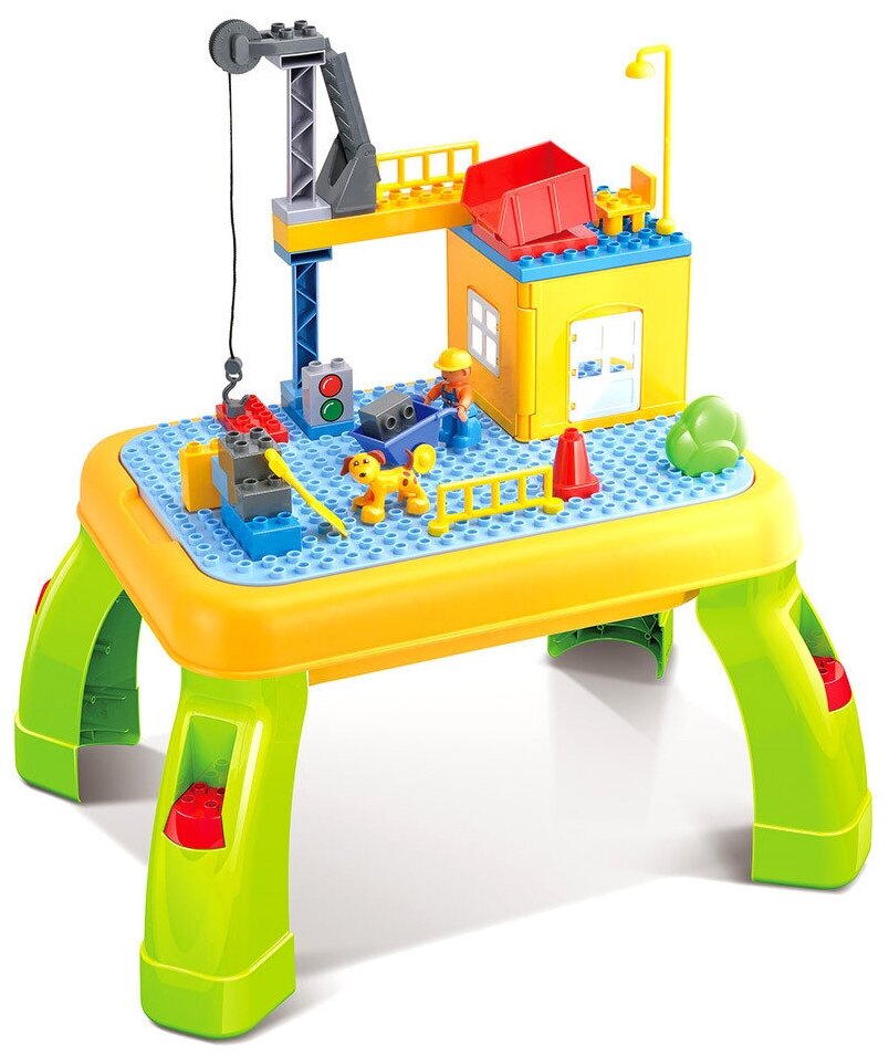 Стол для игры с конструктором и магнитной доской Pituso 42 элемента/ детский конструктор/ детский столик/ набор детской мебели/ игрушка в подарок мальчику и девочке