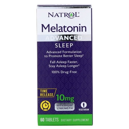 Таблетки Natrol Melatonin Advanced Sleep Time Release 10 mg, 60 г, 10 мг, 60 шт.