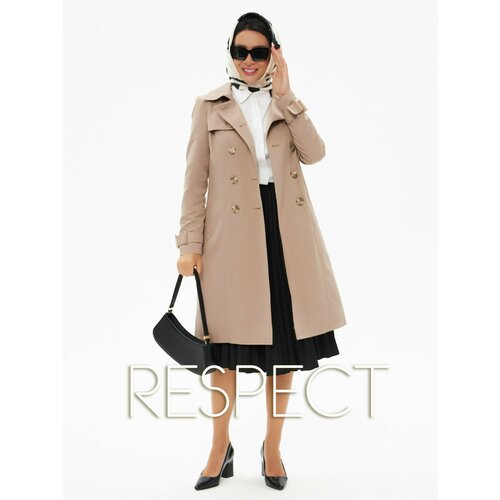 Плащ Respect, размер 42, бежевый элегантный шерстяной тренчкот зимний женский винтажный свободный кардиган средней длины с отложным воротником модель 4xl