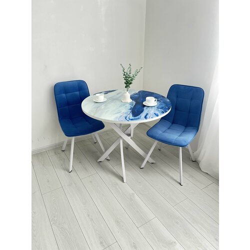 Стол обеденный круглый покрытие стекло нераздвижной LOFT кухонный Лофт, 90х90х75 см