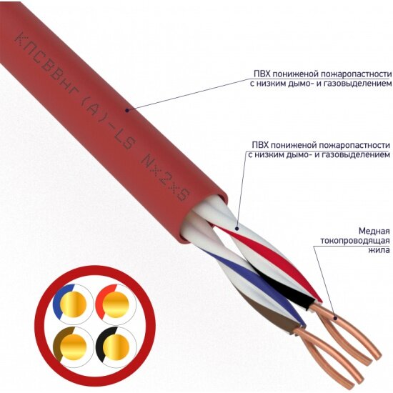 Кабель для пожарной сигнализации Rexant кпсввнг(А)-LS 2x2x0,50 кв. мм (бухта 200 м)