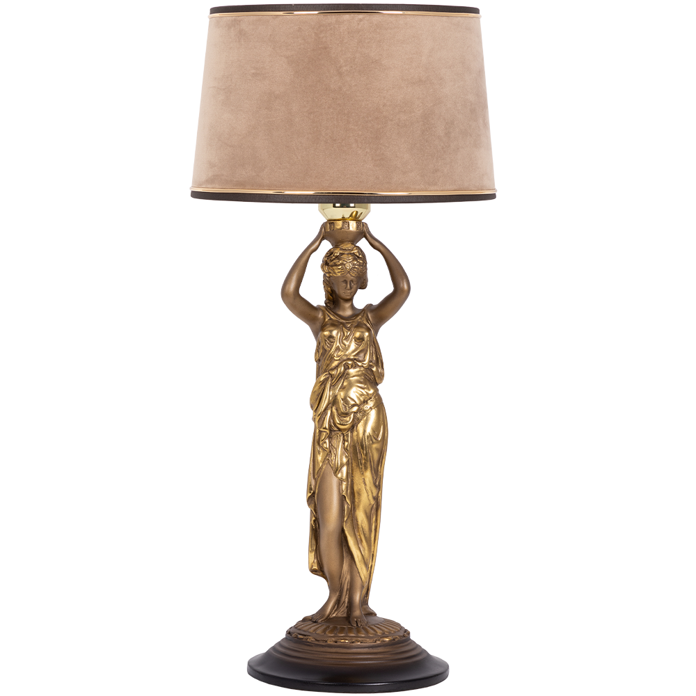 Настольная лампа Bogacho Гречанка бронзовая с абажуром Тюссо капучино
