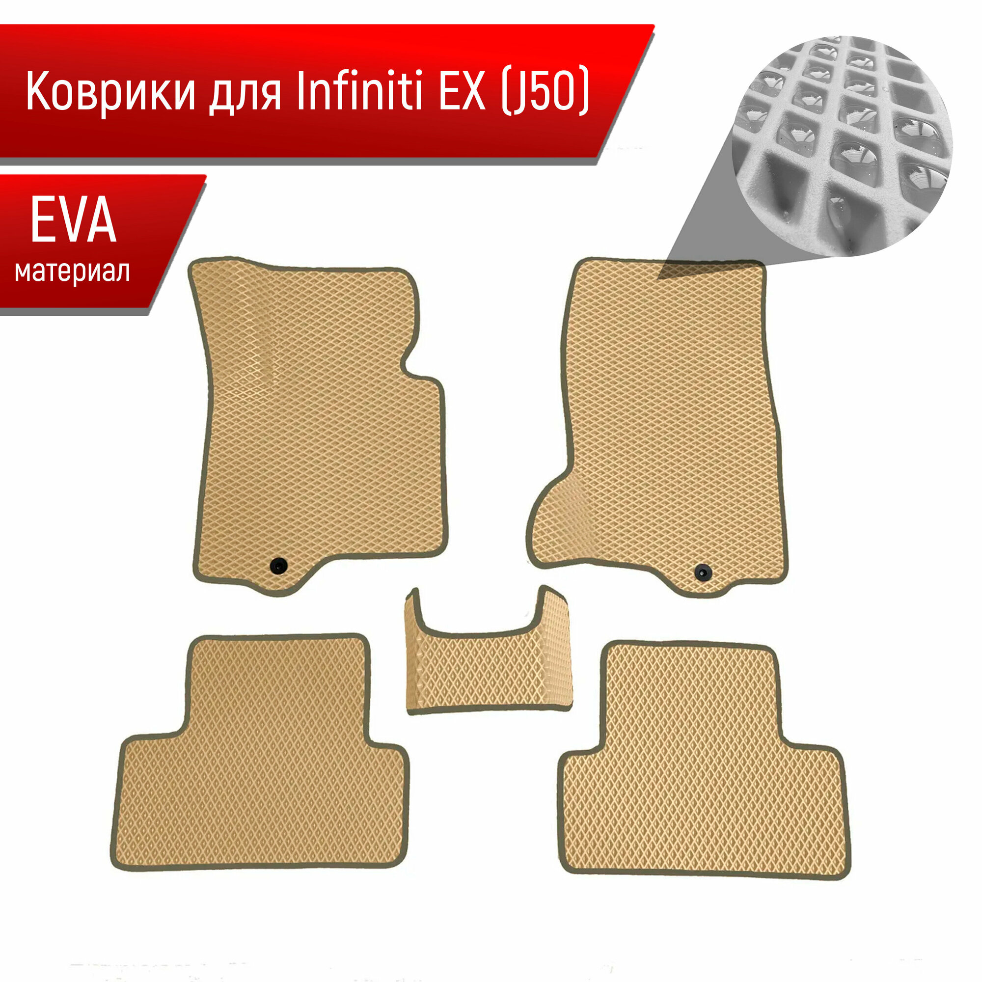 Коврики ЭВА для авто Infiniti EX / Инфинити ЕХ (J50) 2007-2013 Г. В. Бежевый С Чёрным Кантом