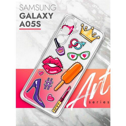 Чехол на Samsung Galaxy A05s (Самсунг Галакси А05с), прозрачный силиконовый с защитой (бортиком) вокруг камер, Brozo (принт) Женские штучки чехол на samsung galaxy a05s самсунг галакси а05с прозрачный силиконовый с защитой бортиком вокруг камер brozo принт волк черный